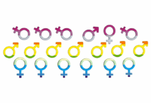 various symbols representing different sexual orientations in a harmonious way yatay formatta oluştur