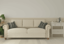 a sparkling clean and tidy living room with a comfortable couch create in horizontal format do not write text on image