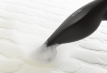 steaming a mattress with a steam cleaner to kill bed bugs create in horizontal format do not write text on image