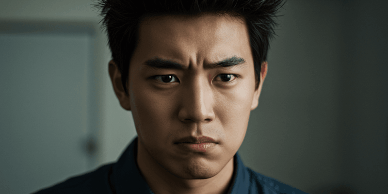 with a subtle hint of confusion or challenge