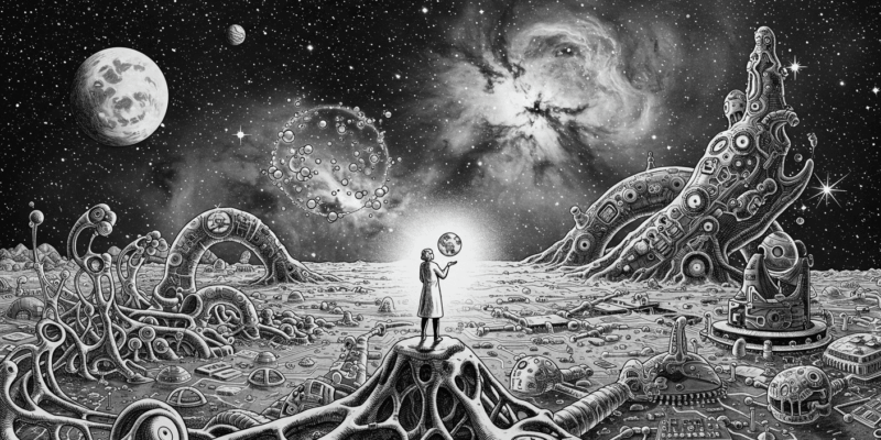 a thought-provoking representation of the quest for understanding and the intersection of science and philosophy