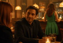 a man's eyes wandering towards another person while his partner is present