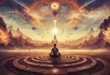 abstract concept of multiple realities intersecting in a philosophical context