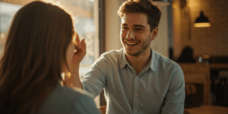 a man showing clear signs of being in love through his actions