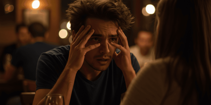 A man struggling to express his feelings in a relationship setting