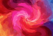 an abstract representation of color theory with pink and red hues interacting with other primary colors