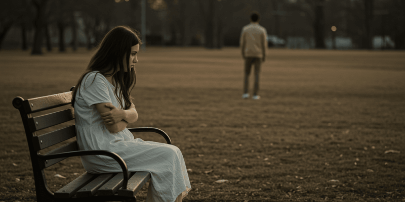 a person feeling isolated and questioning their relationship while looking at a distant partner