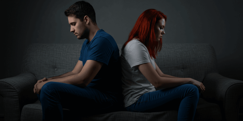a couple sitting back to back symbolizing communication problems