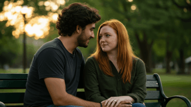a couple engaging in deep conversation with strong eye contact and attentive listening
