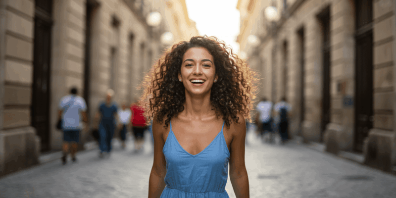 a woman smiling while enjoying new experiences signifying moving on from a breakup