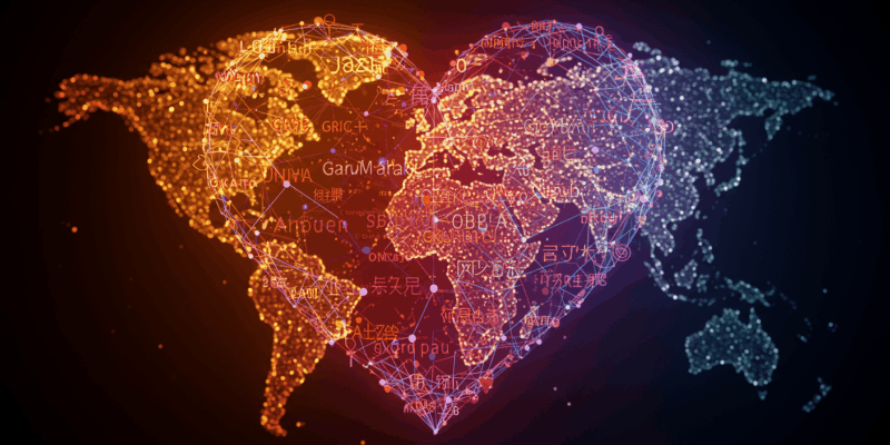 a heart made of interconnected lines representing global communication and love