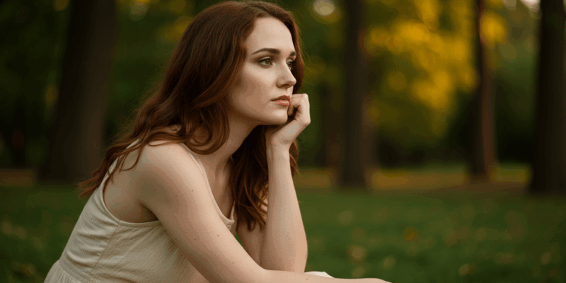 A person reflecting on trust and commitment in a relationship with a calm thoughtful expression